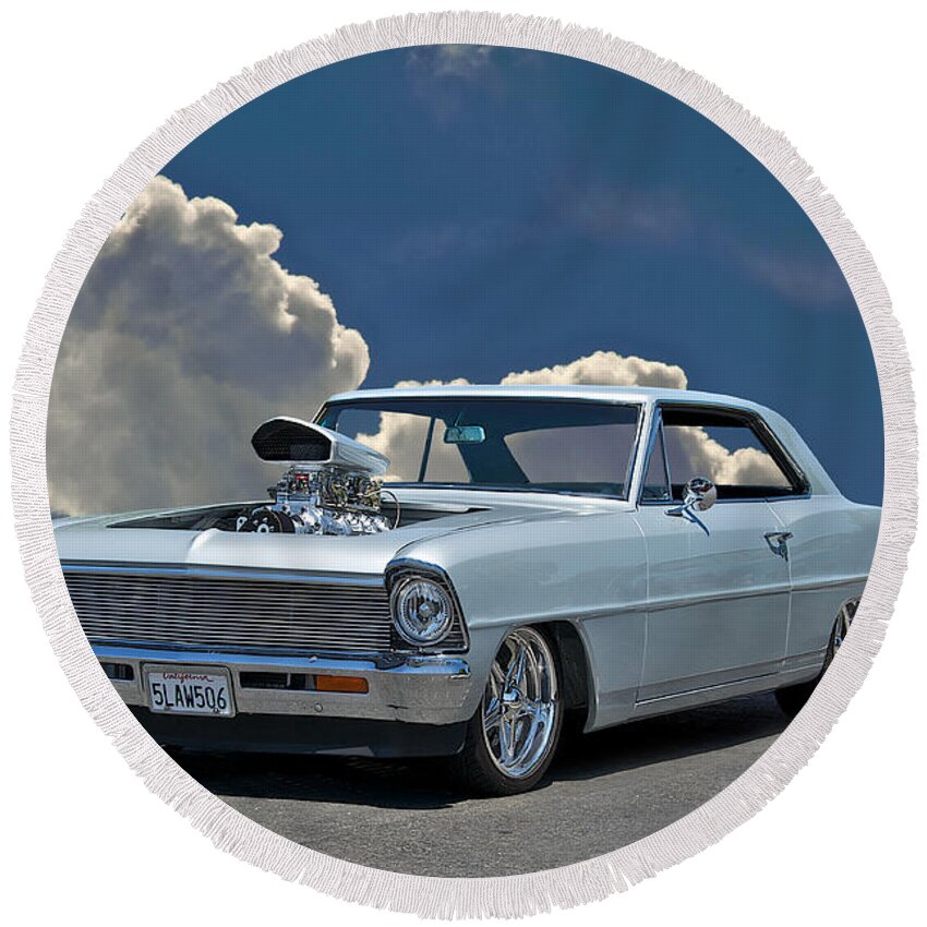 Alloy Round Beach Towel featuring the photograph 1967 Chevrolet Nova by Dave Koontz