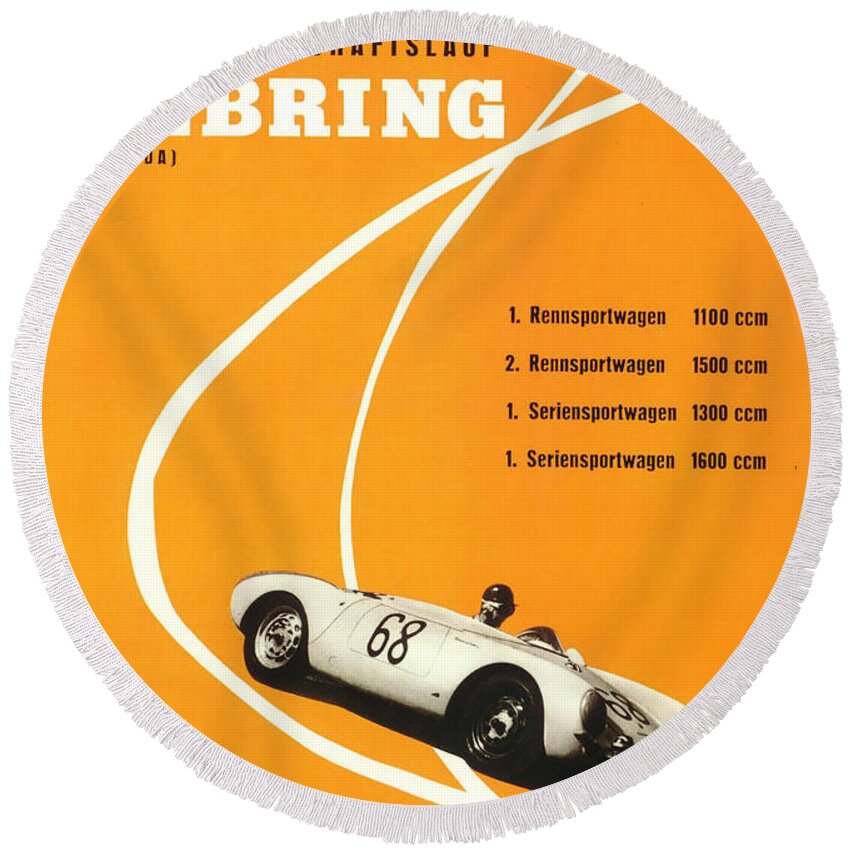 Sebring Round Beach Towel featuring the digital art 1968 Porsche Sebring Florida Poster by Georgia Clare