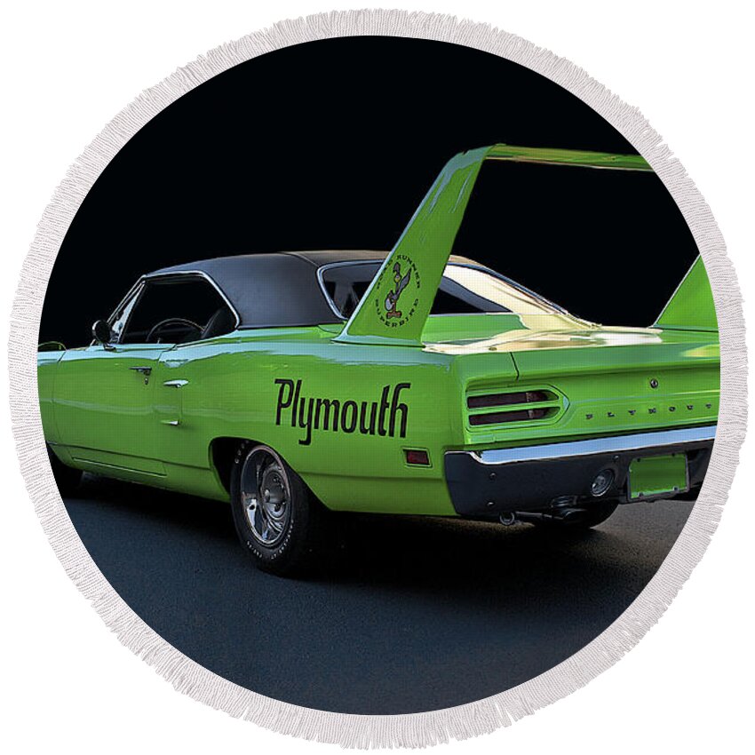 Alloy Round Beach Towel featuring the photograph 1970 Plymouth Road Runner Superbird 2 by Dave Koontz