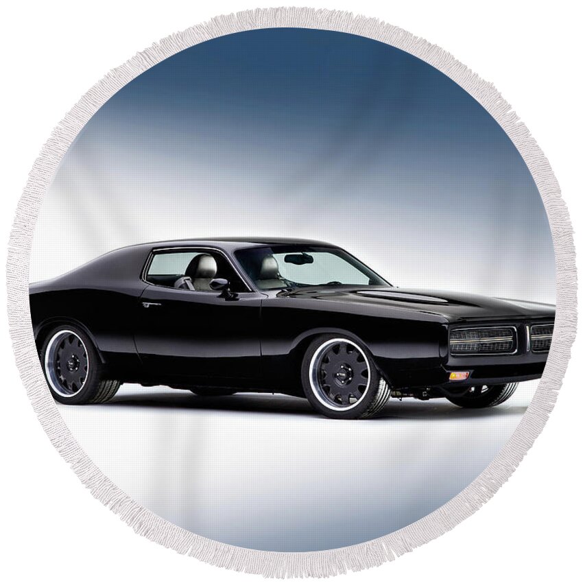 Car Round Beach Towel featuring the photograph 1972 Dodge Charger by Gianfranco Weiss