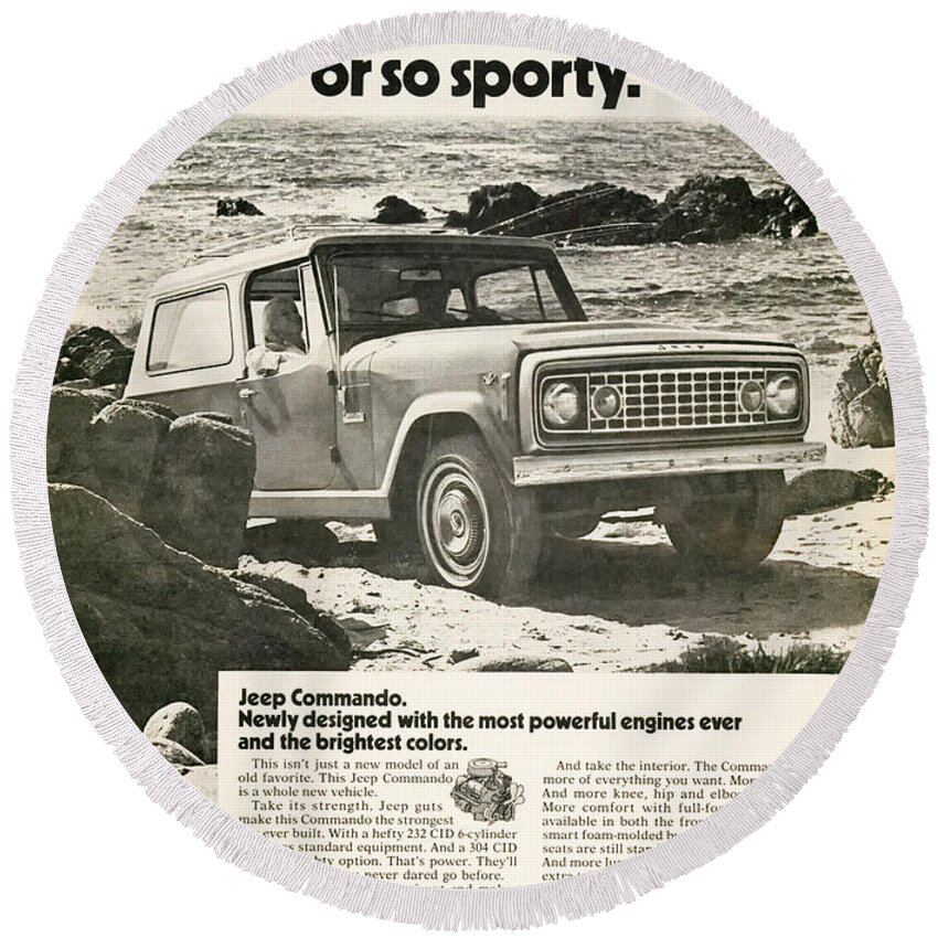 Old Round Beach Towel featuring the digital art 1972 Jeep Commando by Georgia Clare