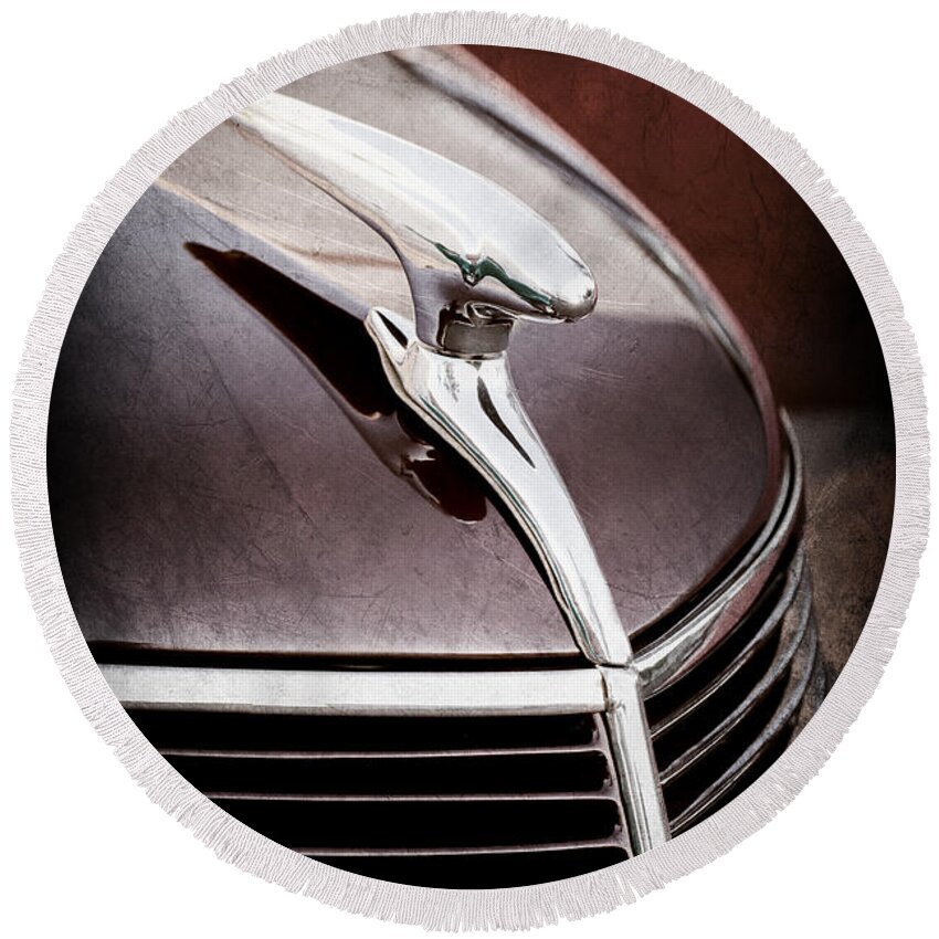1937 Ford Hood Ornament Round Beach Towel featuring the photograph 1937 Ford Hood Ornament #2 by Jill Reger