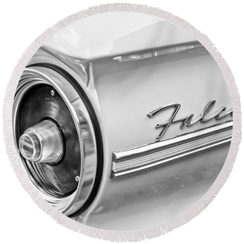 1963 Ford Falcon Futura Convertible Taillight Emblem Round Beach Towel featuring the photograph 1963 Ford Falcon Futura Convertible Taillight Emblem #2 by Jill Reger