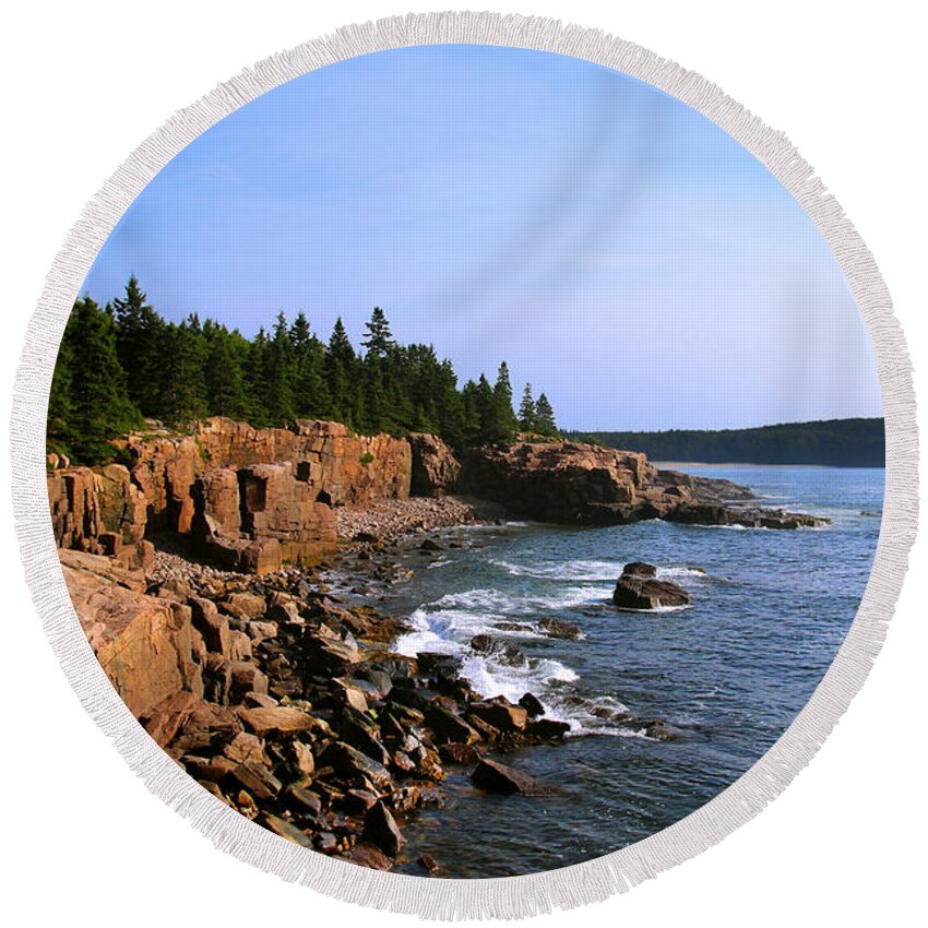Landscape Round Beach Towel featuring the photograph Acadia Coast by Jemmy Archer