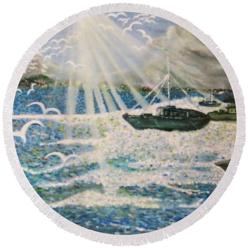 Water Round Beach Towel featuring the painting After The Storm by Leanne Seymour