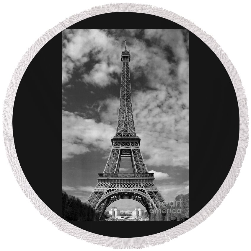 Paris Round Beach Towel featuring the photograph Architectural Standout bw by Ann Horn