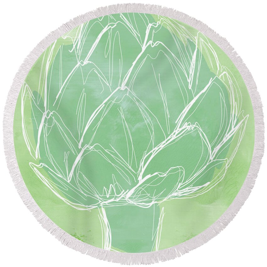 Artichoke Round Beach Towel featuring the painting Artichoke #2 by Linda Woods