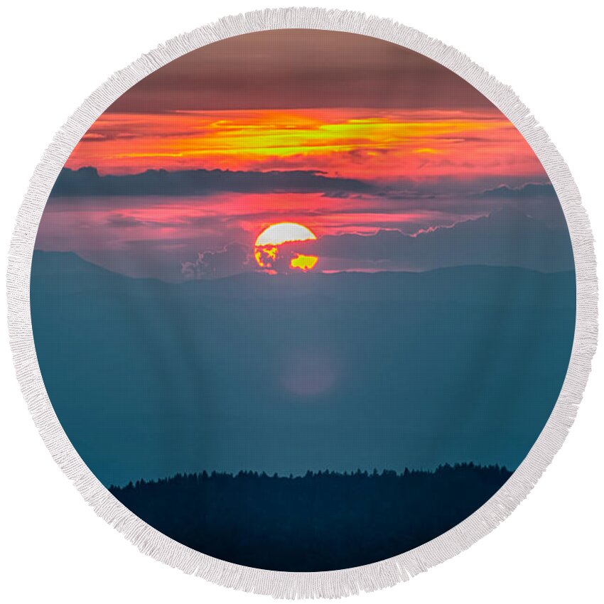 Mountains Round Beach Towel featuring the photograph Blue Ridge Parkway Autumn Sunset over Appalachian Mountains #2 by Alex Grichenko