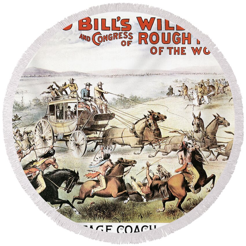 1893 Round Beach Towel featuring the painting Buffalo Bill Poster, 1893 #2 by Granger