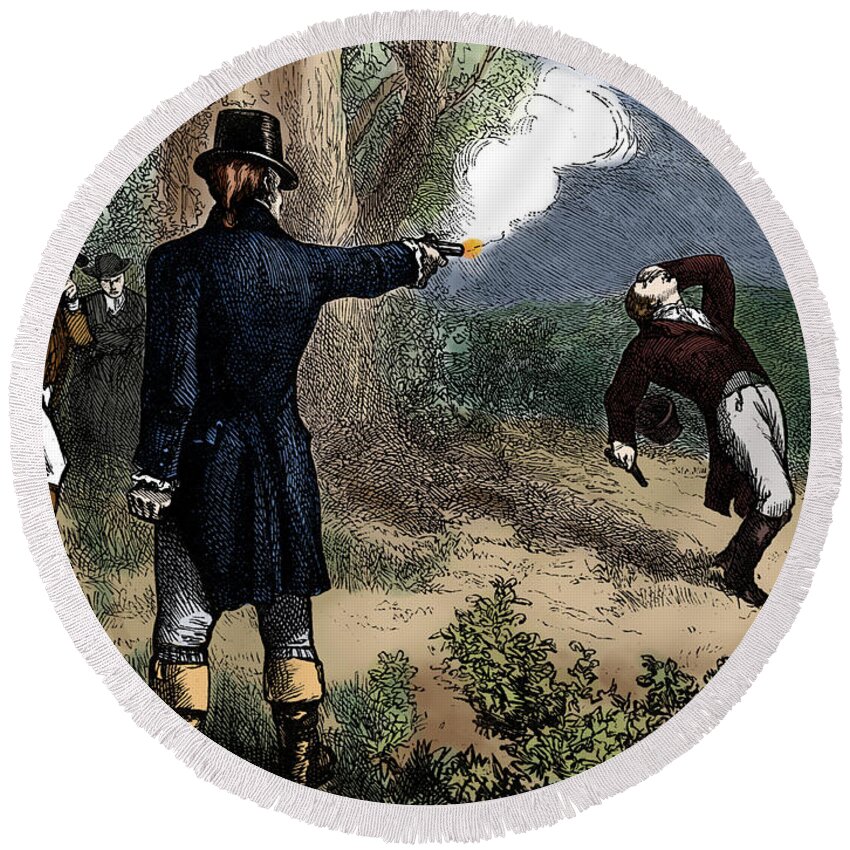 Government Round Beach Towel featuring the photograph Burr-hamilton Duel, 1804 by Science Source