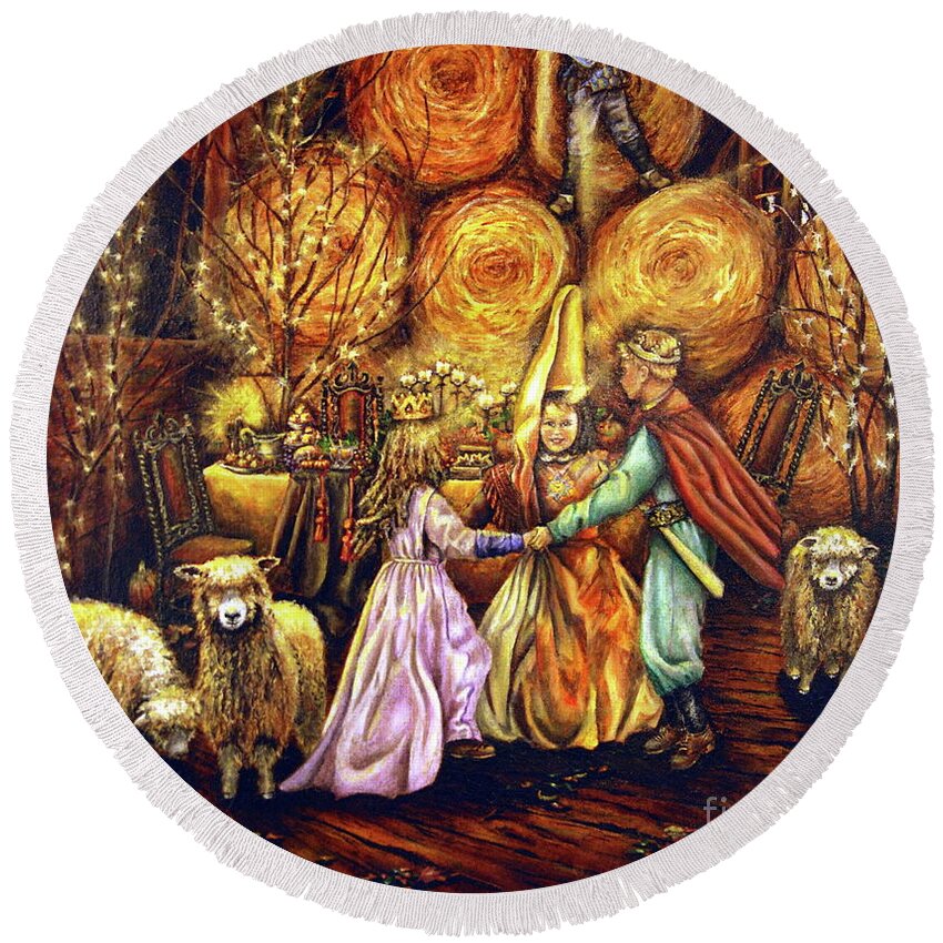 Children Round Beach Towel featuring the painting Children's Enchantment by Linda Simon