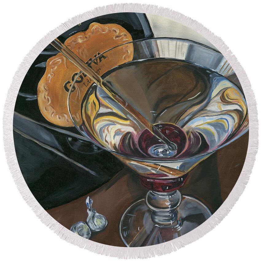 Martini Round Beach Towel featuring the painting Chocolate Martini by Debbie DeWitt