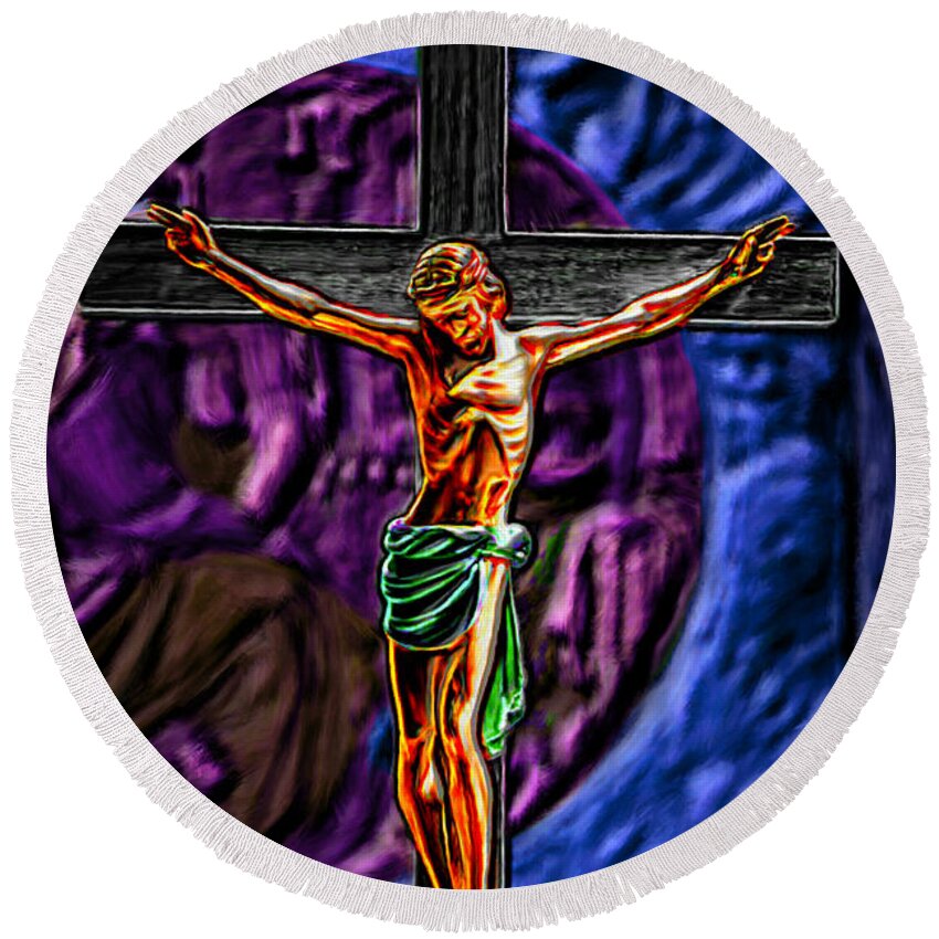 Nutting Round Beach Towel featuring the painting Christs Crucifixion #2 by Bruce Nutting