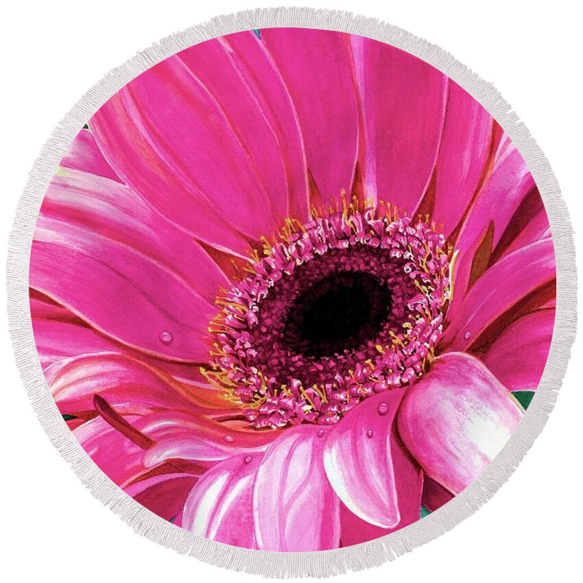 Flower Round Beach Towel featuring the painting Christy's Daisy by Barbara Jewell