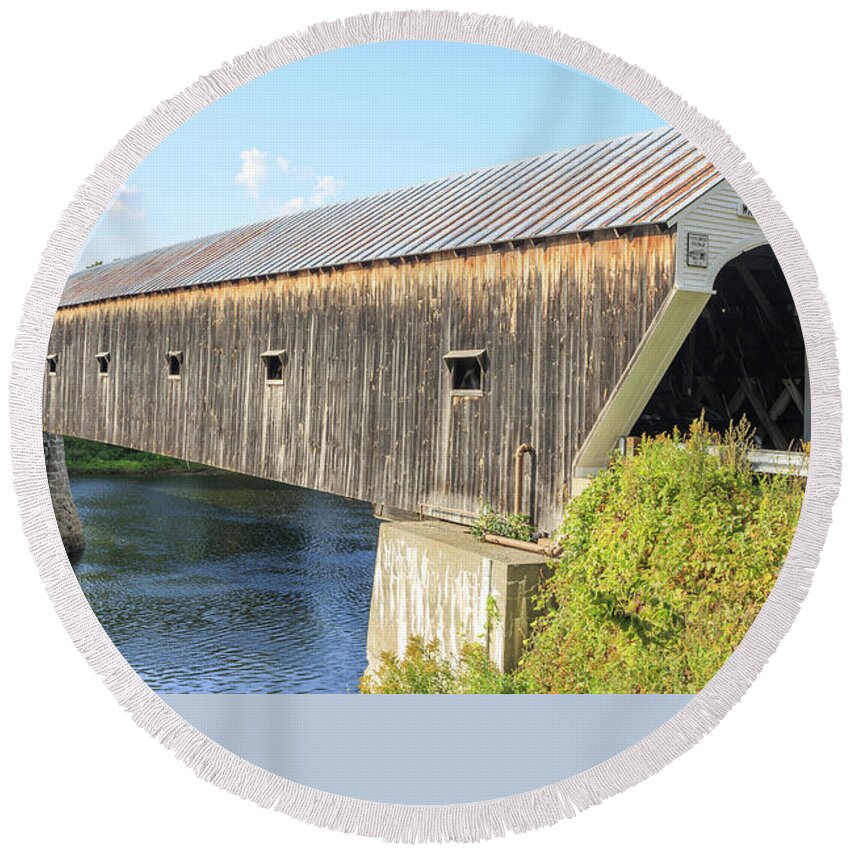 Vermont Round Beach Towel featuring the photograph Cornish-Windsor Covered Bridge III by Edward Fielding