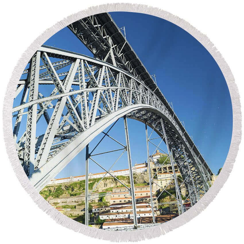 Architecture Round Beach Towel featuring the photograph Dom Luis Bridge Porto Portugal #2 by JM Travel Photography