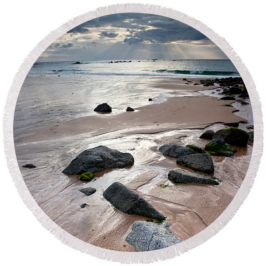 Sun Round Beach Towel featuring the photograph Evening at the Sea by Nailia Schwarz
