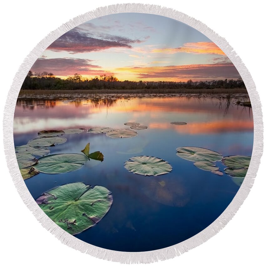 Clouds Round Beach Towel featuring the photograph Everglades at Sunset by Debra and Dave Vanderlaan