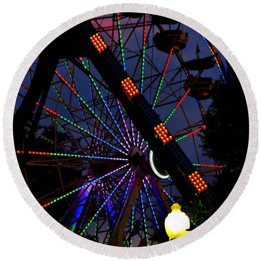 Fall Festival Round Beach Towel featuring the photograph Fall Festival Ferris Wheel by Deena Stoddard