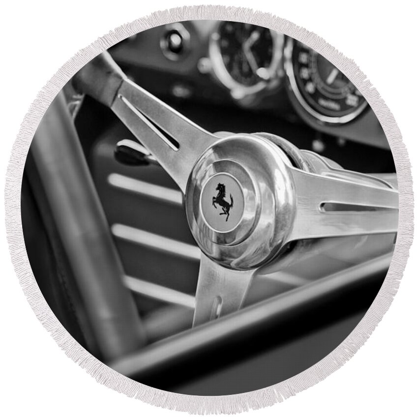 Ferrari Steering Wheel Round Beach Towel featuring the photograph Ferrari Steering Wheel #2 by Jill Reger