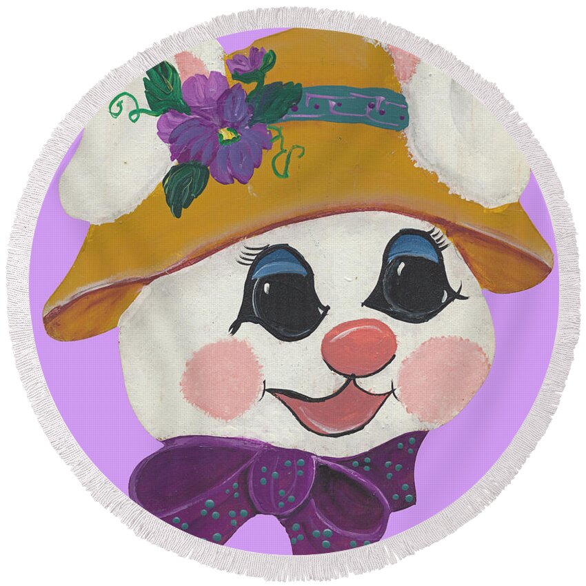 Bunny Round Beach Towel featuring the painting Funny Bunny by Barbara McDevitt