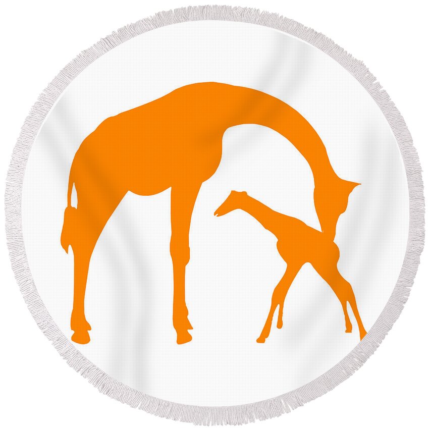Graphic Art Round Beach Towel featuring the digital art Giraffe in Orange and White #2 by Jackie Farnsworth