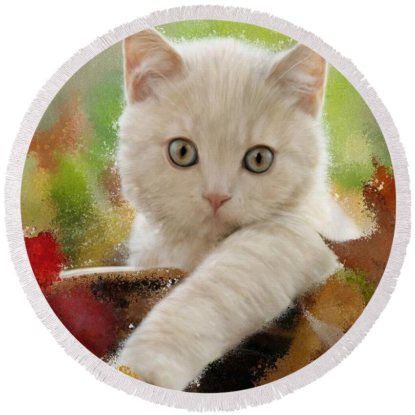 Cat Round Beach Towel featuring the painting I Love Kittens #2 by Bruce Nutting