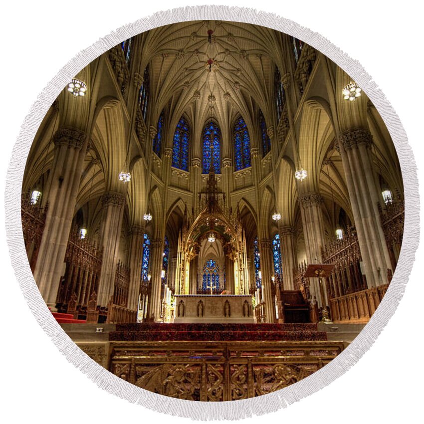 Altar Round Beach Towel featuring the photograph Inside St Patricks Cathedral New York City #2 by Amy Cicconi