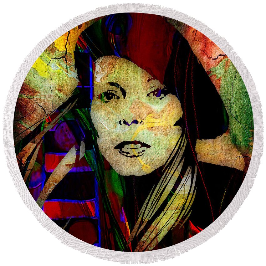 Joni Mitchell Round Beach Towel featuring the mixed media Joni Mitchell Collection #2 by Marvin Blaine
