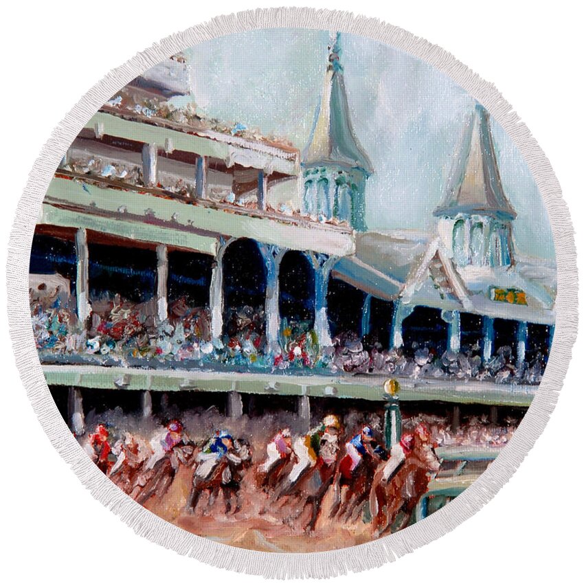 Kentucky Derby Round Beach Towel featuring the painting Kentucky Derby by Todd Bandy
