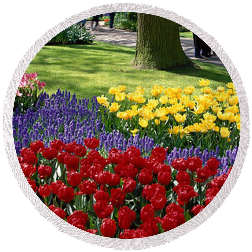 Photography Round Beach Towel featuring the photograph Keukenhof Garden, Lisse, The Netherlands #2 by Panoramic Images