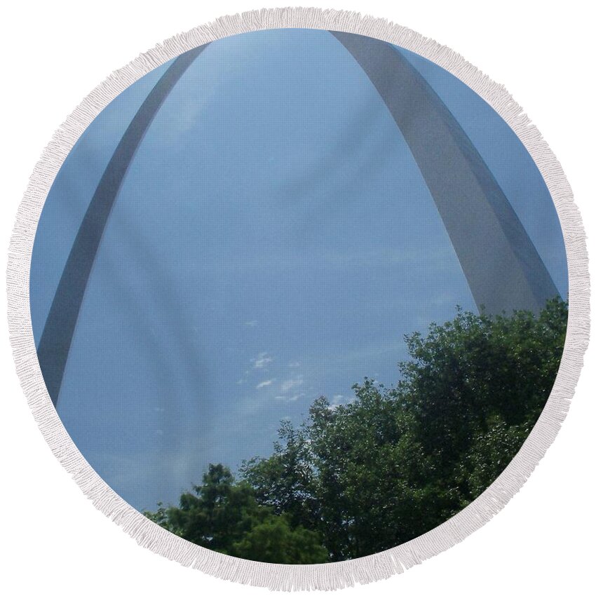  Round Beach Towel featuring the photograph Laying under the Arch by Kelly Awad