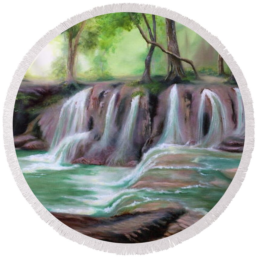 Water Round Beach Towel featuring the painting Living Waters by Jeanette Sthamann