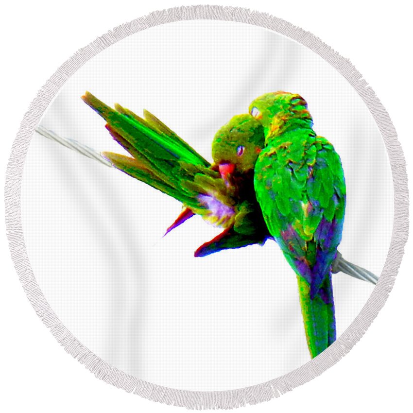 Parrot Round Beach Towel featuring the photograph Love Birds #2 by Culture Cruxxx