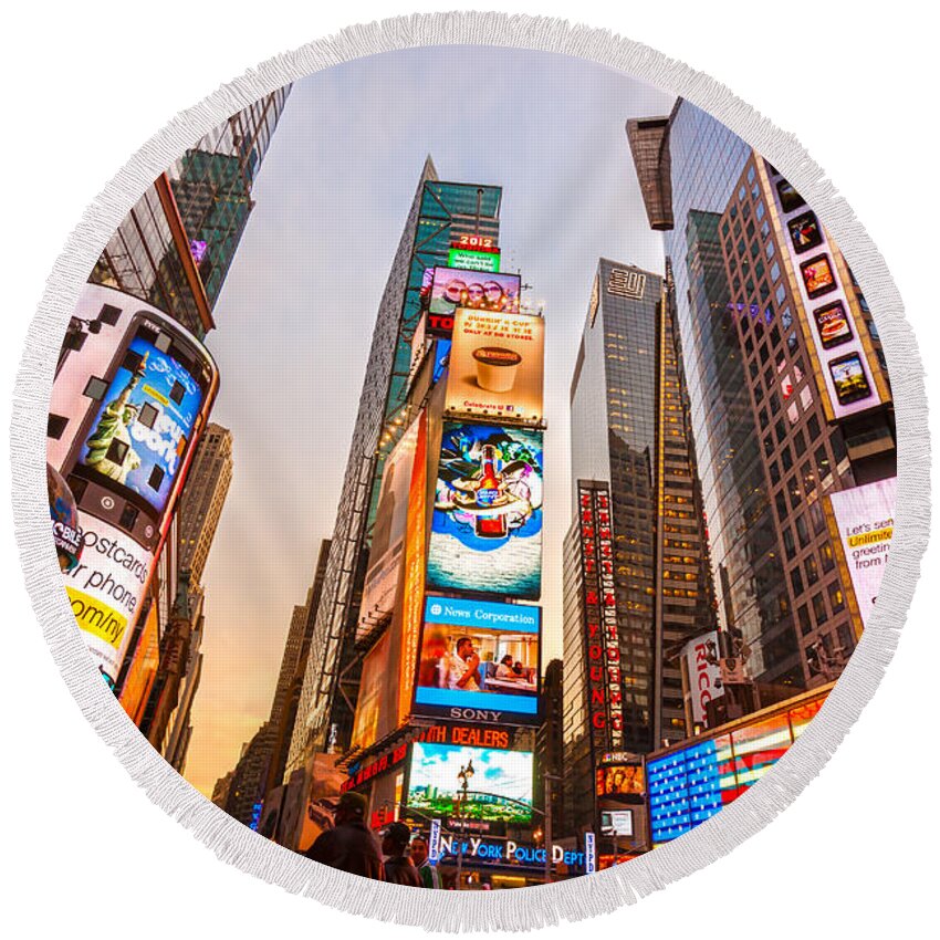 Angle Round Beach Towel featuring the photograph New York City - Times Square #2 by Luciano Mortula