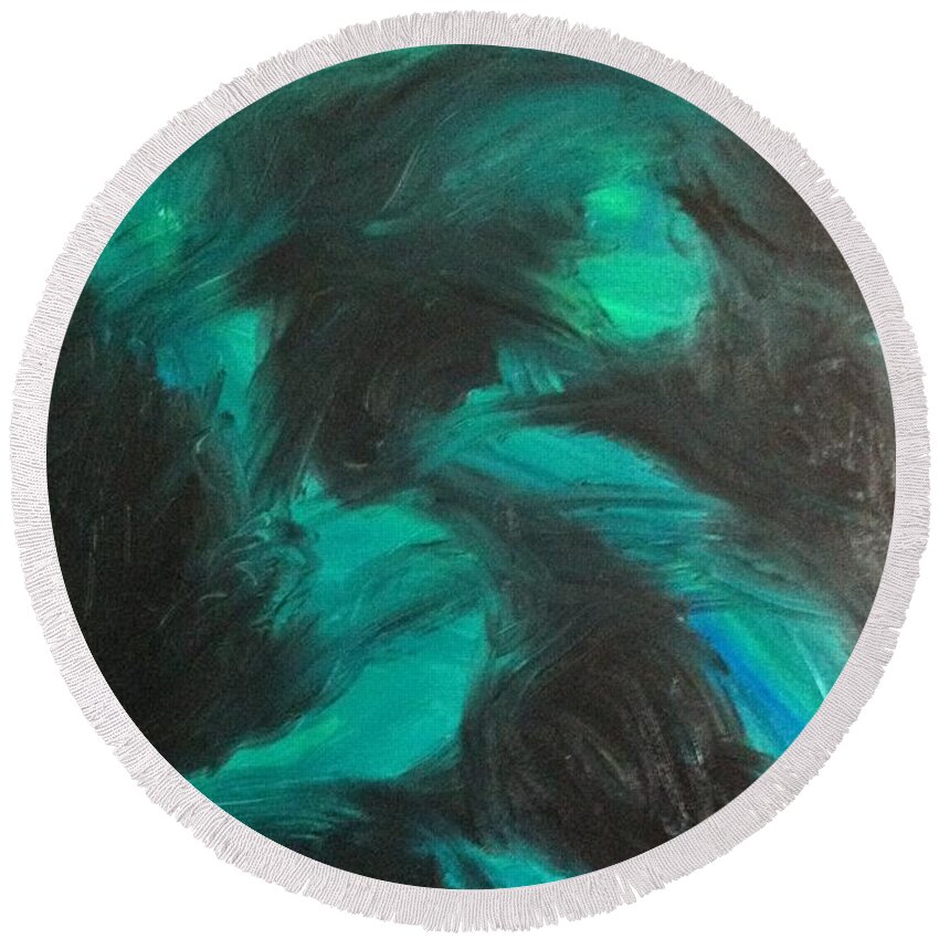 Aurora Borealis Round Beach Towel featuring the painting Northern Light #2 by Jacqueline McReynolds