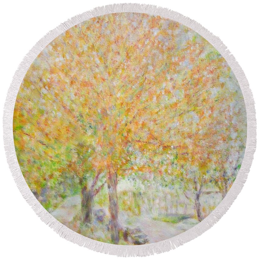 Impressionism Round Beach Towel featuring the painting NW Side Of Chicago by Glenda Crigger