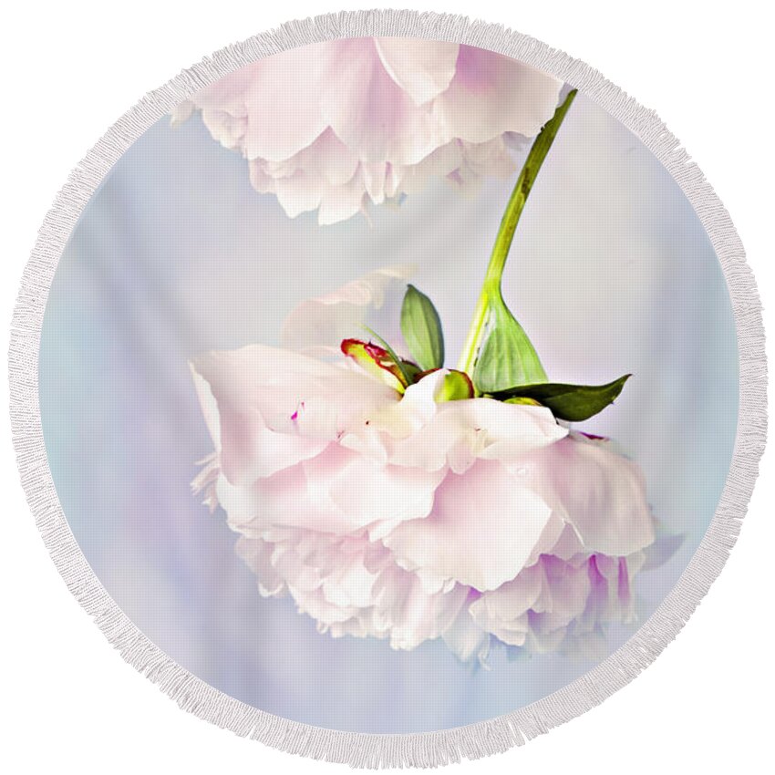 Peonies Round Beach Towel featuring the photograph Pastel Peonies by Theresa Tahara