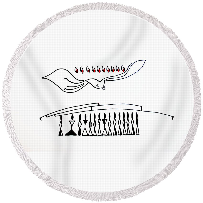Jesus Round Beach Towel featuring the drawing Pentecost #2 by Gloria Ssali