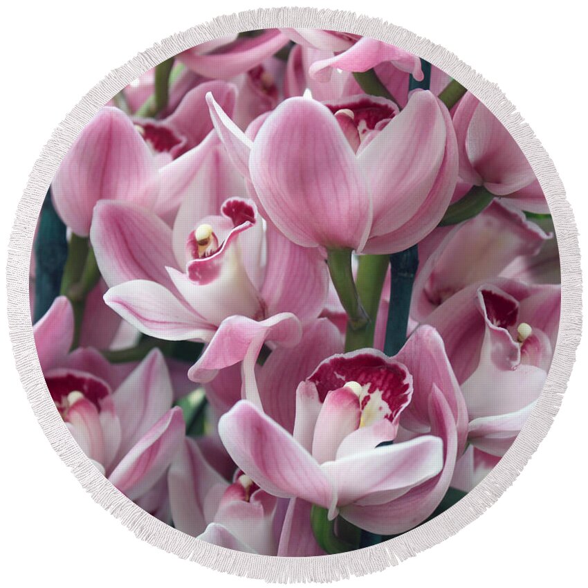 Plant Round Beach Towel featuring the photograph Pink Orchids #2 by Debbie Hart