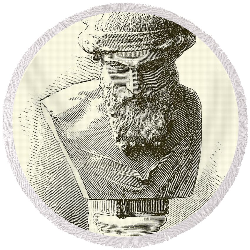 Ancient; Rome; Romans; Roman; Plato; Greek; Philosopher; Philosophy Round Beach Towel featuring the sculpture Plato by English School