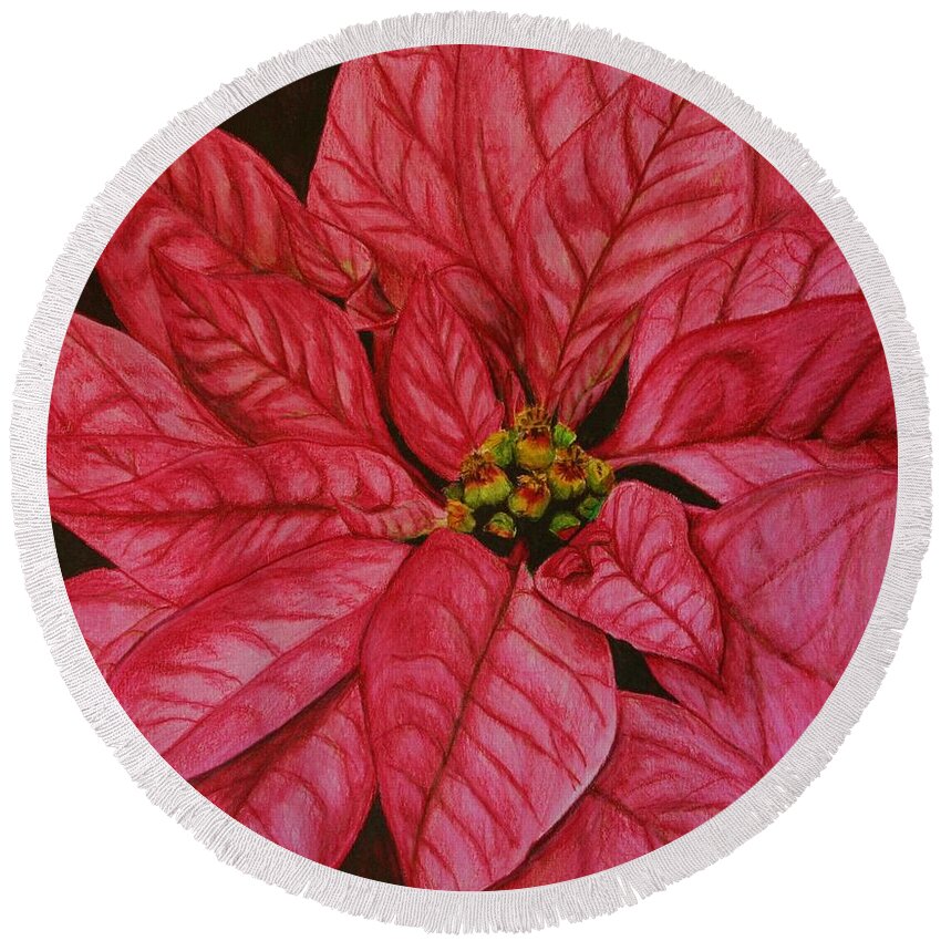 Poinsettia Round Beach Towel featuring the drawing Poinsettia by Marna Edwards Flavell