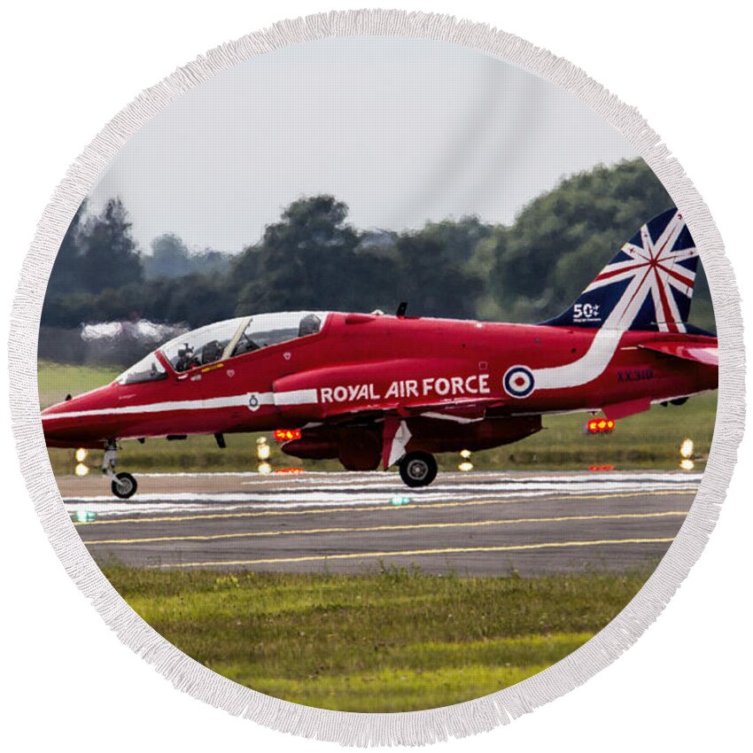 Red Arrows Round Beach Towel featuring the photograph Red Arrow by Airpower Art