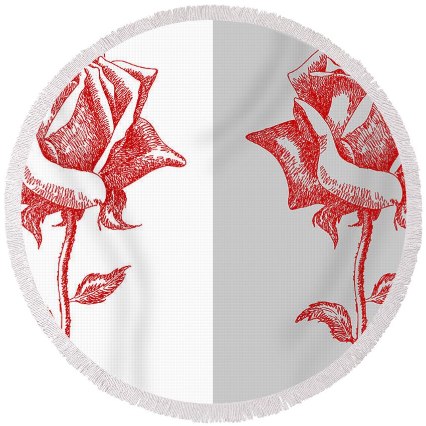 Black Round Beach Towel featuring the painting 2 Red Roses Poster by Gordon Punt