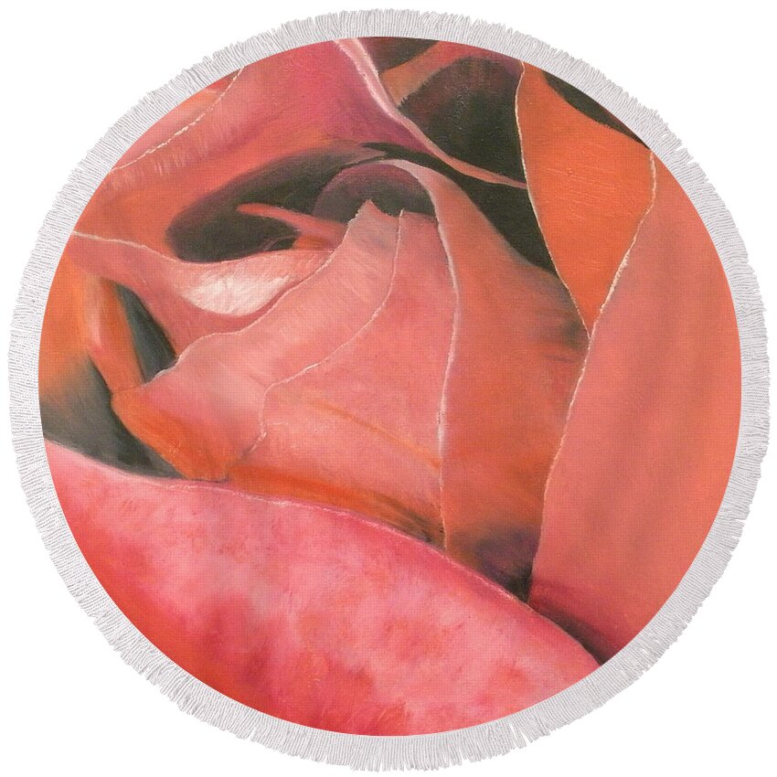 Rose Round Beach Towel featuring the painting Rose by Claudia Goodell
