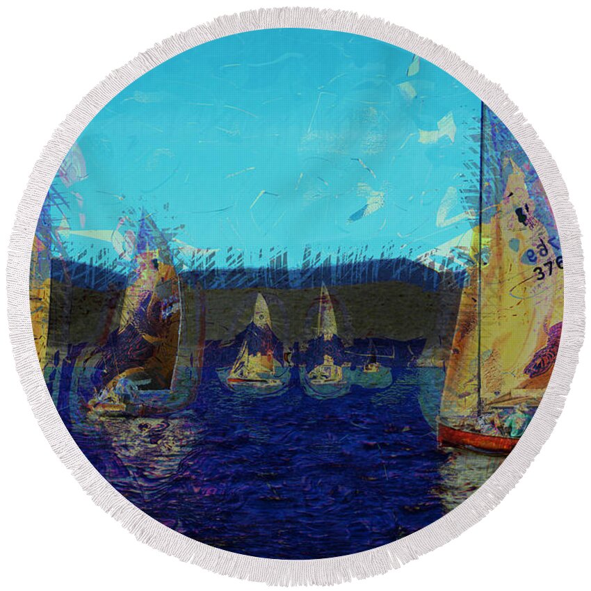 Sailing Day Regatta Round Beach Towel featuring the photograph Sailing Day by Julie Lueders 