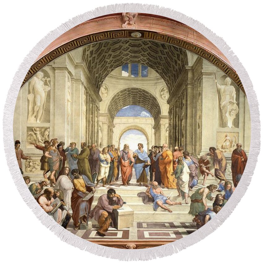 Raphael Round Beach Towel featuring the painting School of Athens by Raphael