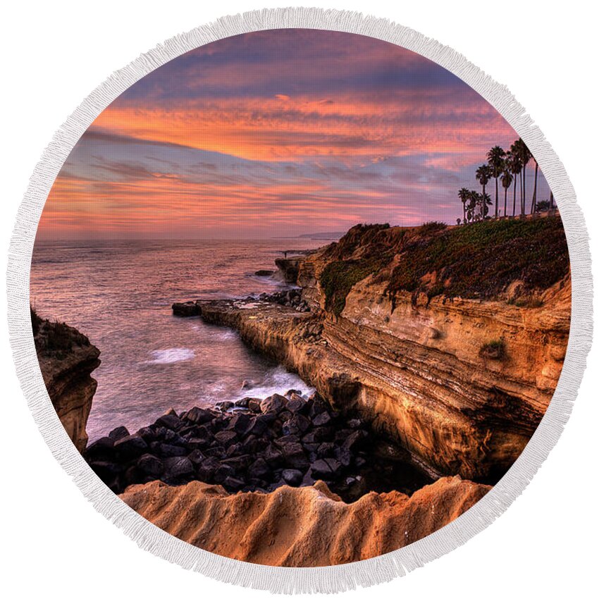 Beach Round Beach Towel featuring the photograph Sunset Cliffs #1 by Peter Tellone