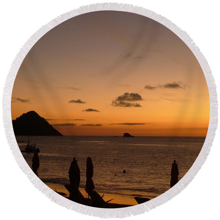  Round Beach Towel featuring the photograph Sunset - St. Lucia #2 by Nora Boghossian