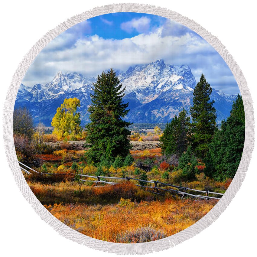Tetons Round Beach Towel featuring the photograph Teton Autumn #1 by Greg Norrell